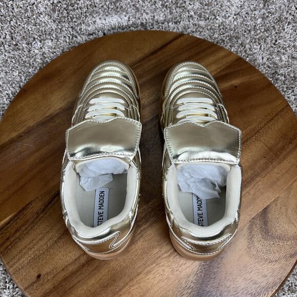 Steve Madden Women's Madrid Sneakers Size 8 Shiny Metallic Gold Shoes - Picture 7 of 12